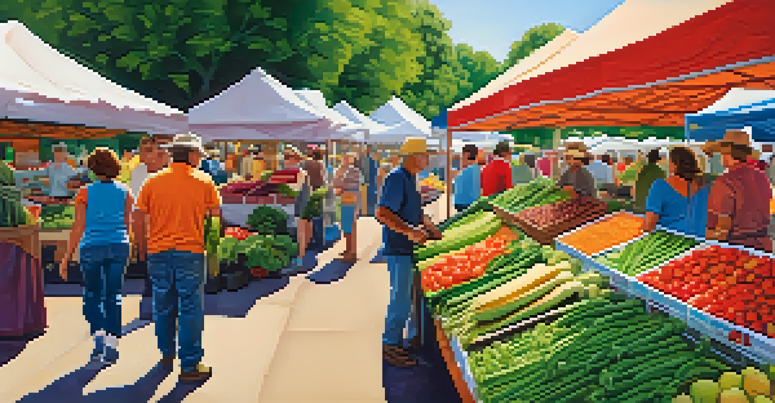 A bustling farmers' market with local producers and colorful produce, capturing a sense of community.