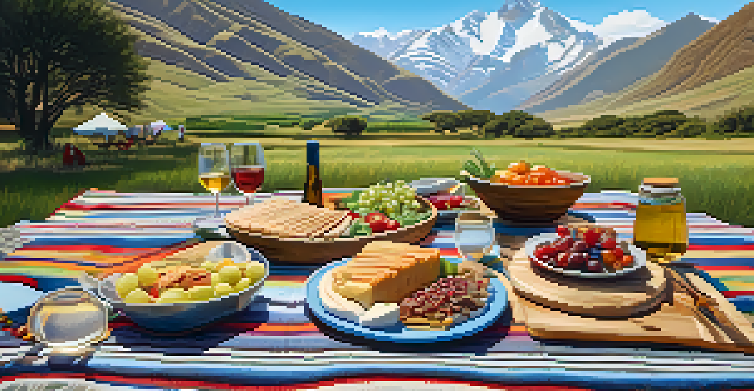 A picturesque picnic in the Sacred Valley with gourmet food and wine set against stunning mountain scenery.