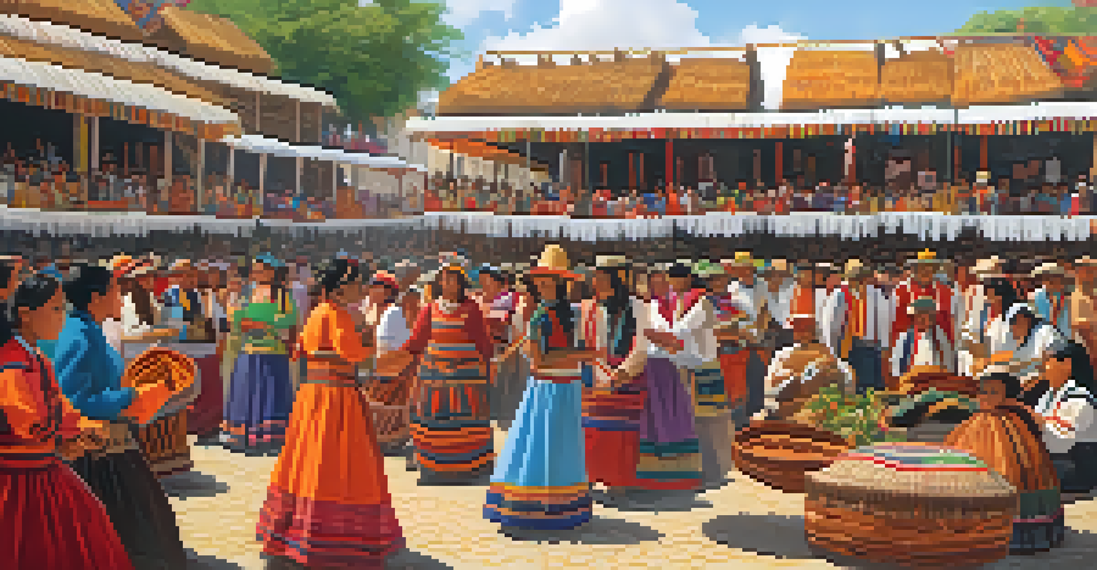 A vibrant cultural festival in Peru, featuring diverse people enjoying music and dance, with visible accessibility features such as ramps and comfortable seating.