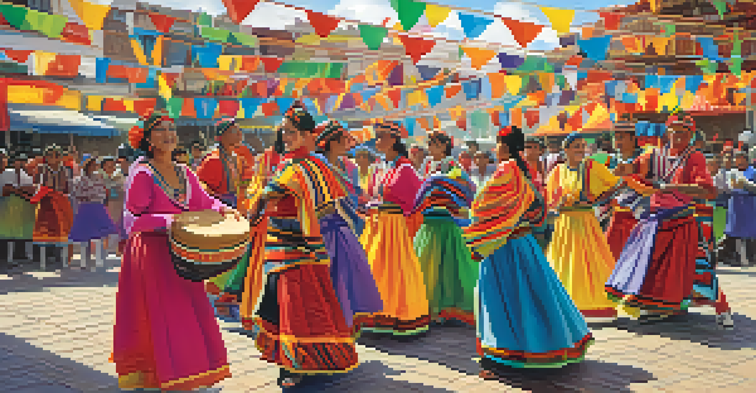 A cultural festival in Peru with traditional dancers in vibrant costumes and spectators enjoying the event.