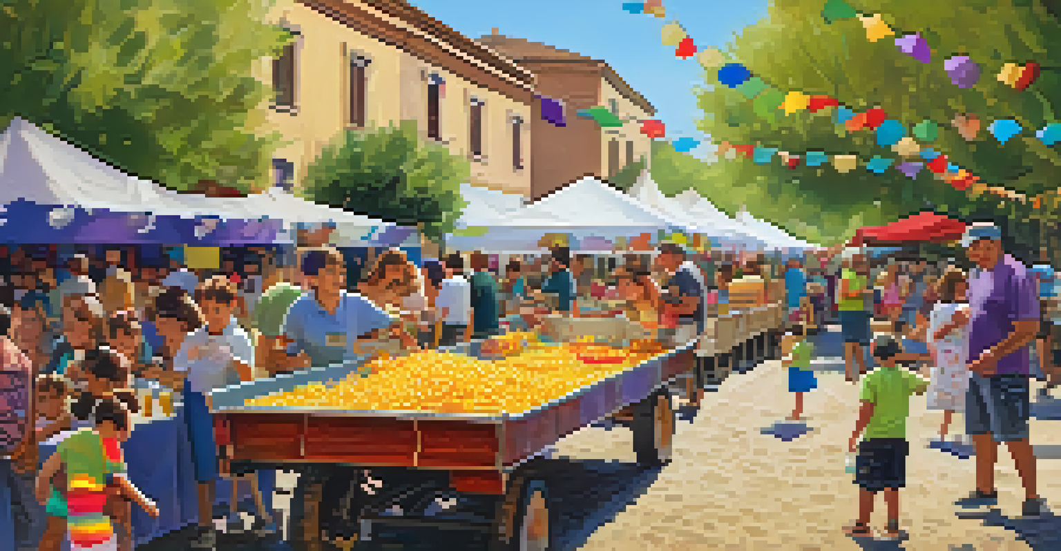 Children participating in a grape-stomping contest while parents watch, surrounded by festive decorations and food stalls.