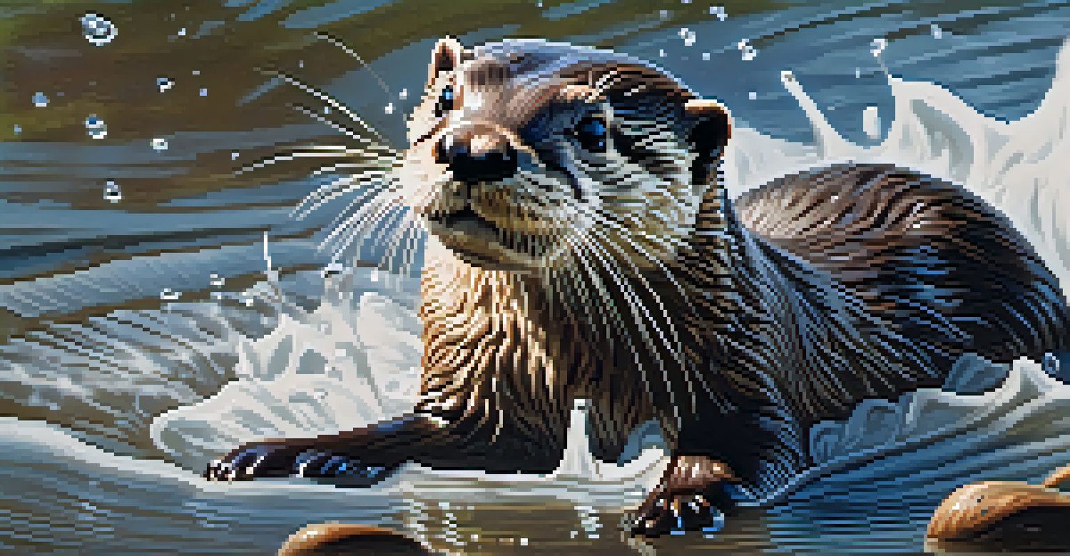 A playful otter sliding into a river, capturing the joy and movement of the moment.