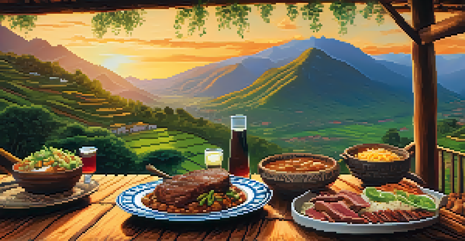 Outdoor dining setup with traditional Peruvian dishes and a scenic view of the Sacred Valley.