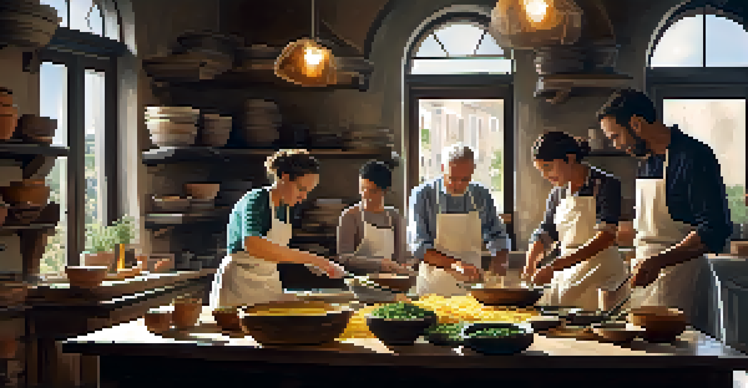 A local chef showing travelers how to make pasta in a cozy Italian kitchen.