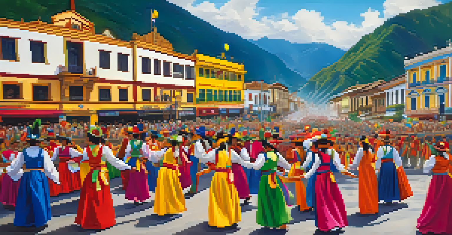 A colorful parade during the Carnival of Cajamarca, showcasing revelers in costumes and a festive atmosphere.