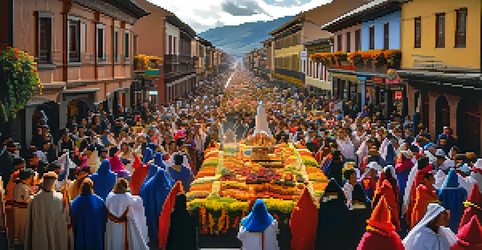 A religious procession during the Fiesta de la Virgen de la Candelaria, showing participants carrying a statue of the Virgin Mary in a reverent atmosphere.