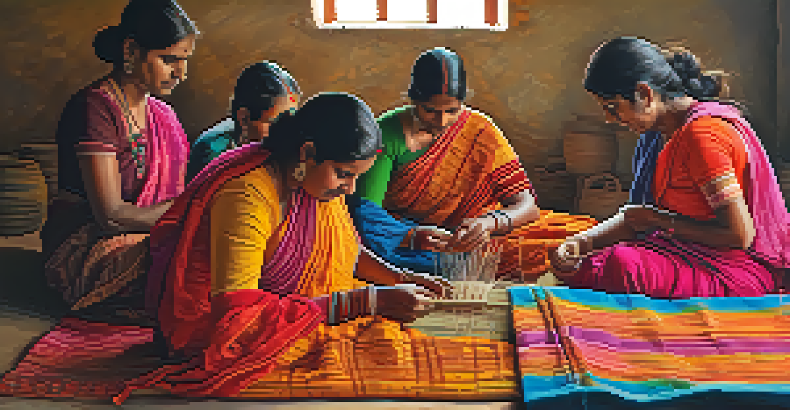 Women in India working together to create traditional crafts, showcasing their skills and craftsmanship.
