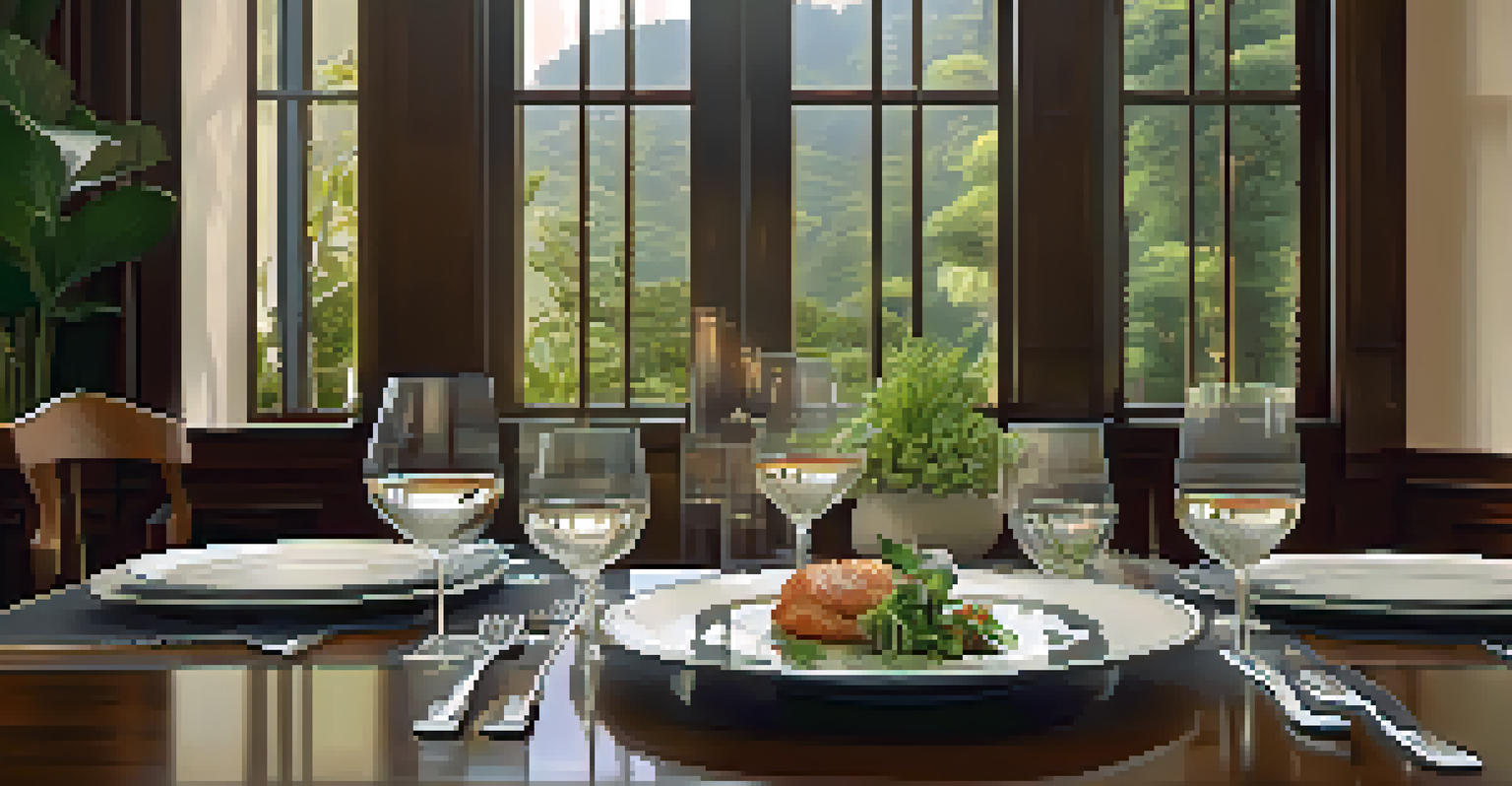 An elegant dining table in a fine dining restaurant in Peru, showcasing a multi-course meal with local ingredients and soft ambient lighting.