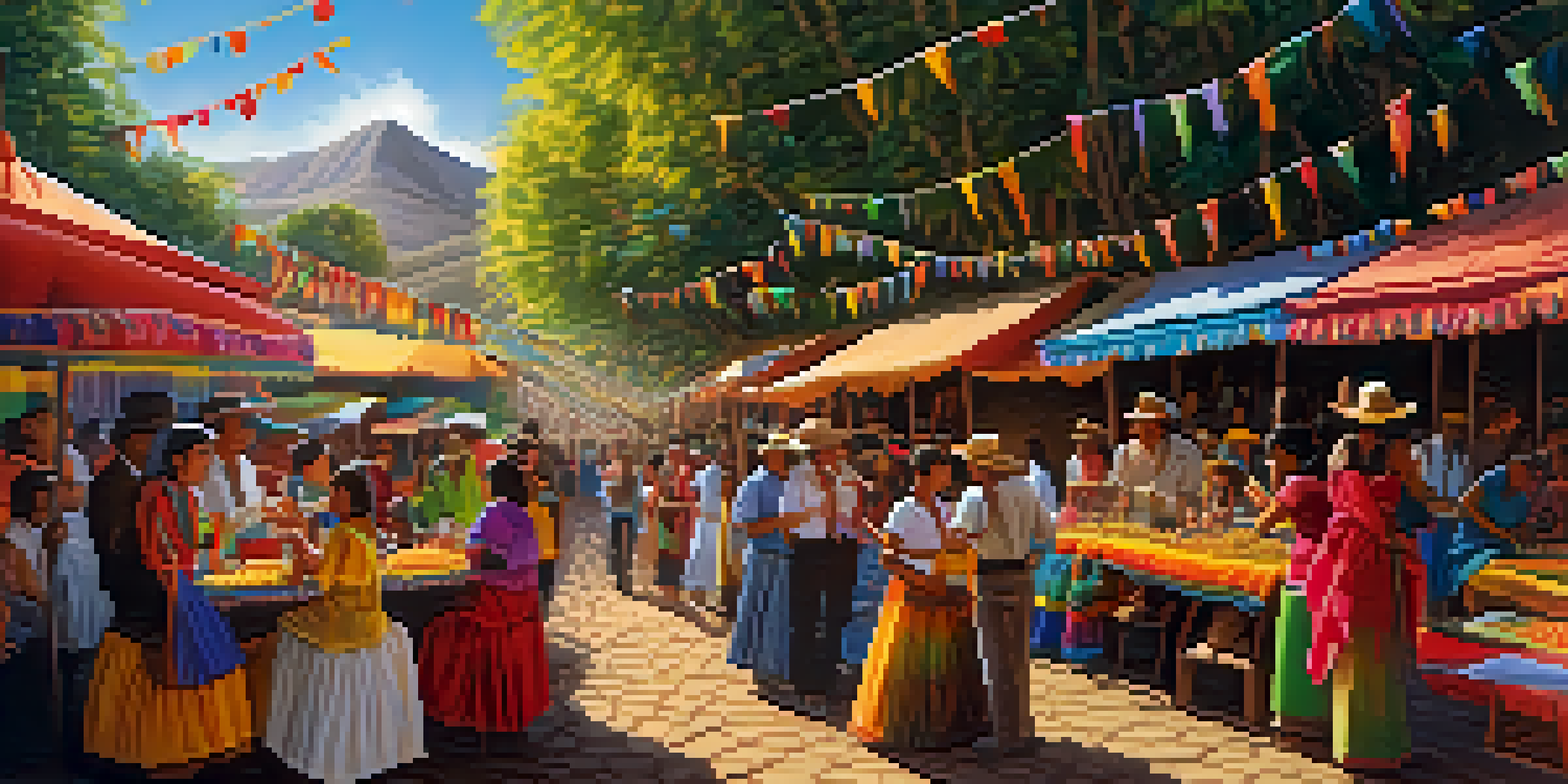A lively outdoor festival in Peru, featuring people celebrating with traditional chicha, surrounded by colorful decorations and fruits.