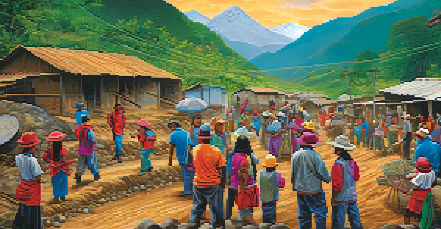 A lively Peruvian community benefiting from mining, showcasing education, healthcare, and local businesses.