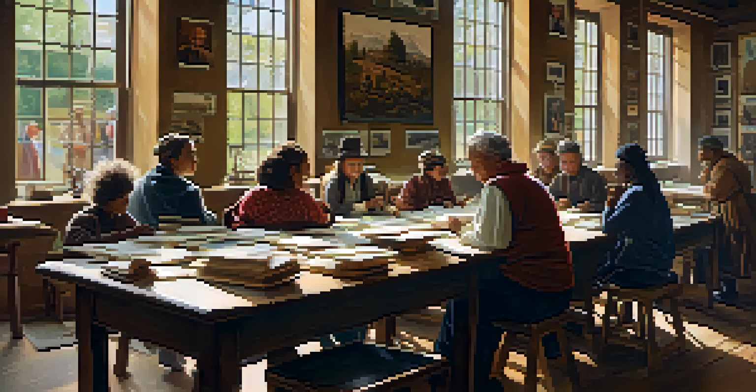 A group of locals participating in an educational workshop about heritage preservation in a well-lit community center.