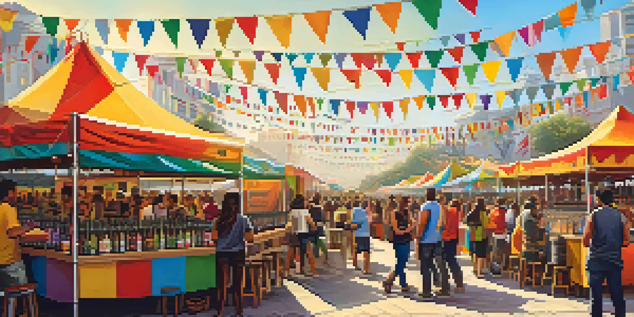 A lively craft beer festival in Lima, Peru, featuring colorful tents and attendees enjoying local brews under a sunny sky.