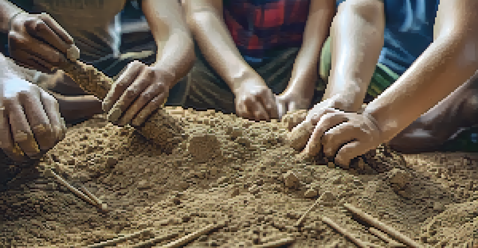 Close-up of hands mixing eco-friendly building materials, illustrating collaboration between volunteers and local community members in Peru.
