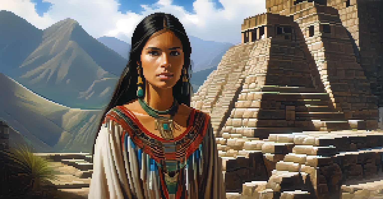An artistic representation of an Inca princess among the ruins of Machu Picchu, expressing longing and surrounded by ghostly wisps.