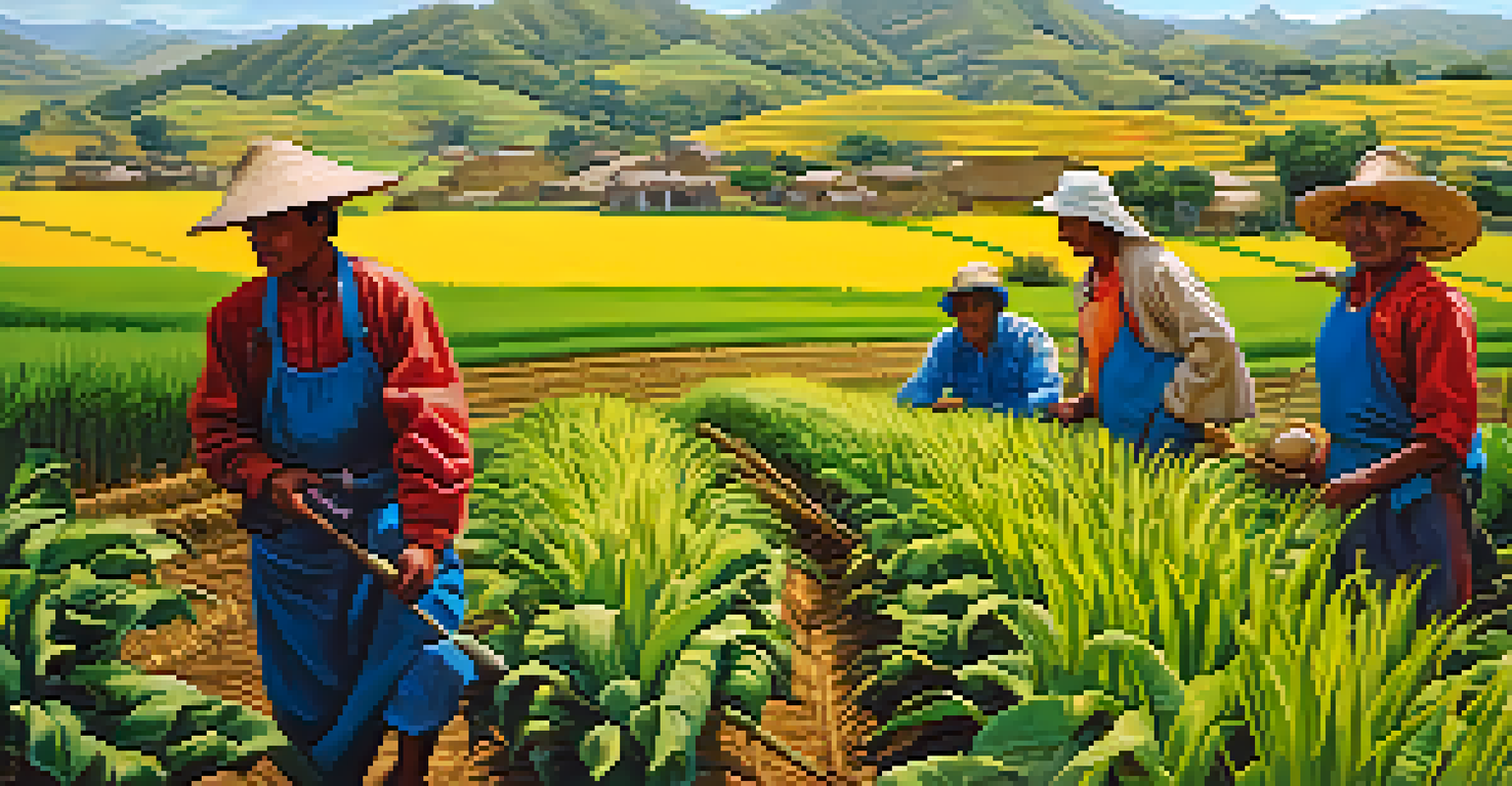 Local farmers working in vibrant fields in Peru, showcasing agricultural reforms and a sense of community.