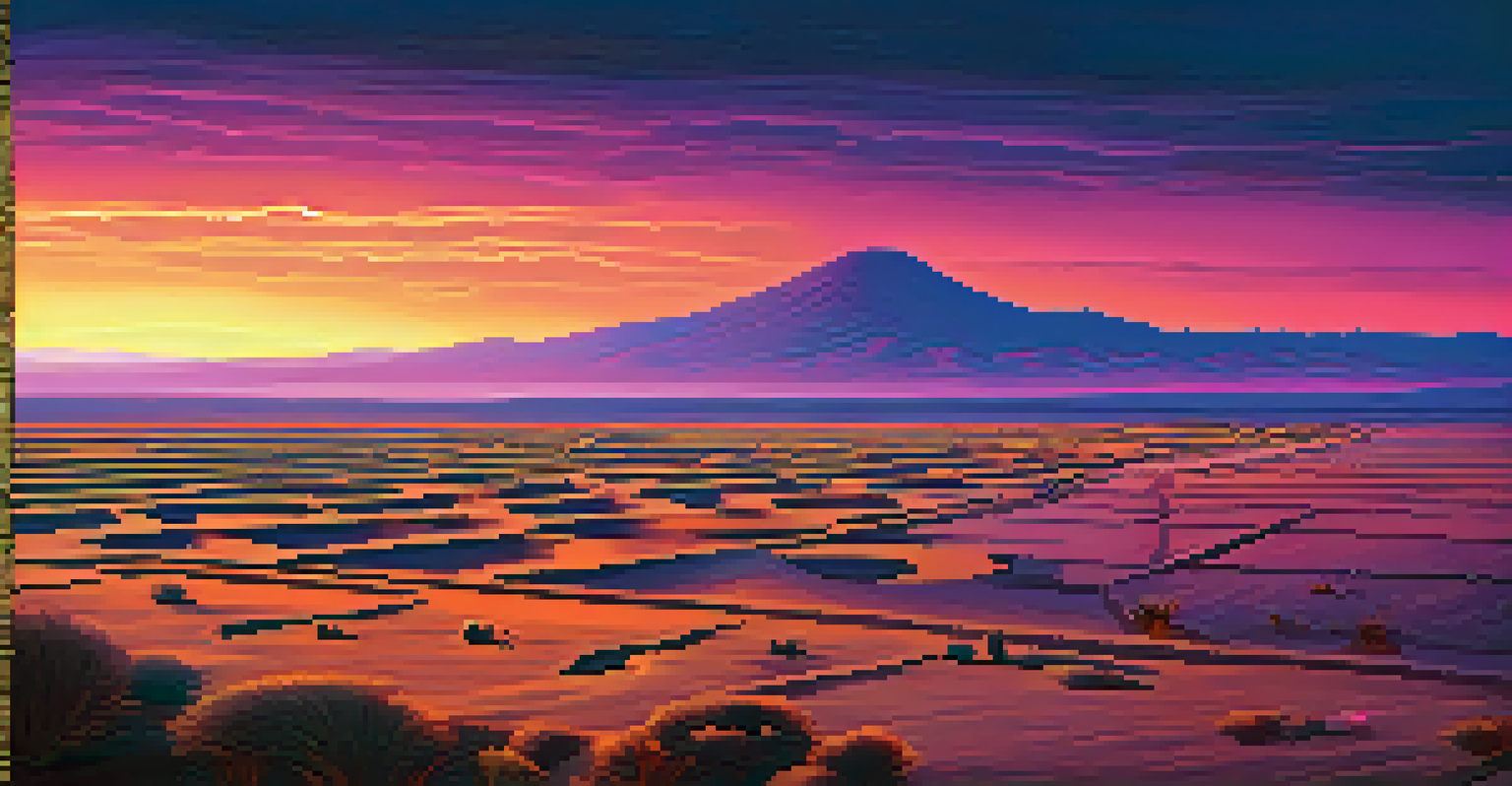 Sunset over the Nazca Desert showcasing the Nazca Lines in a colorful sky.