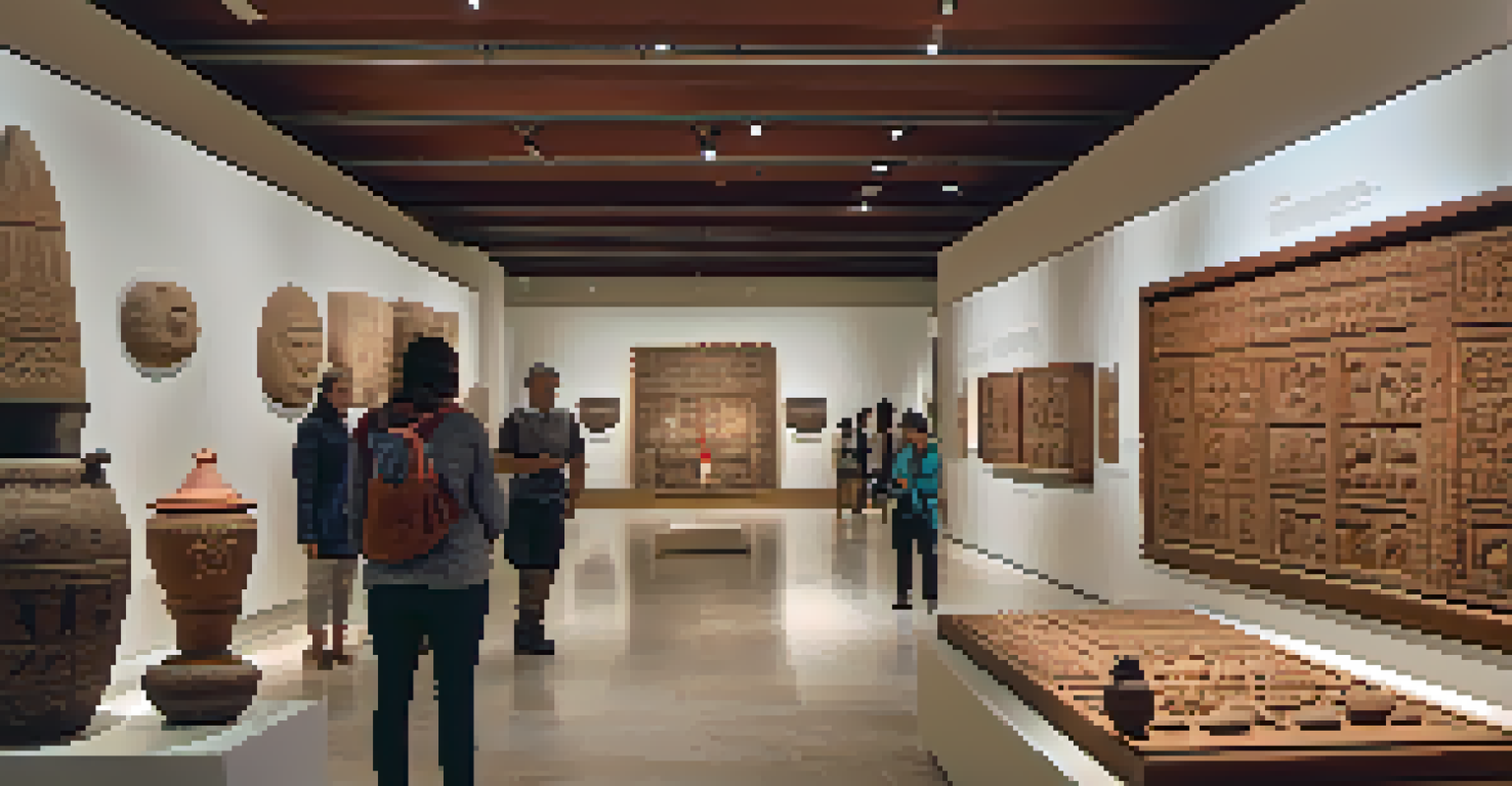 The interior of the Larco Museum in Lima, featuring pre-Columbian artifacts displayed under soft lighting.