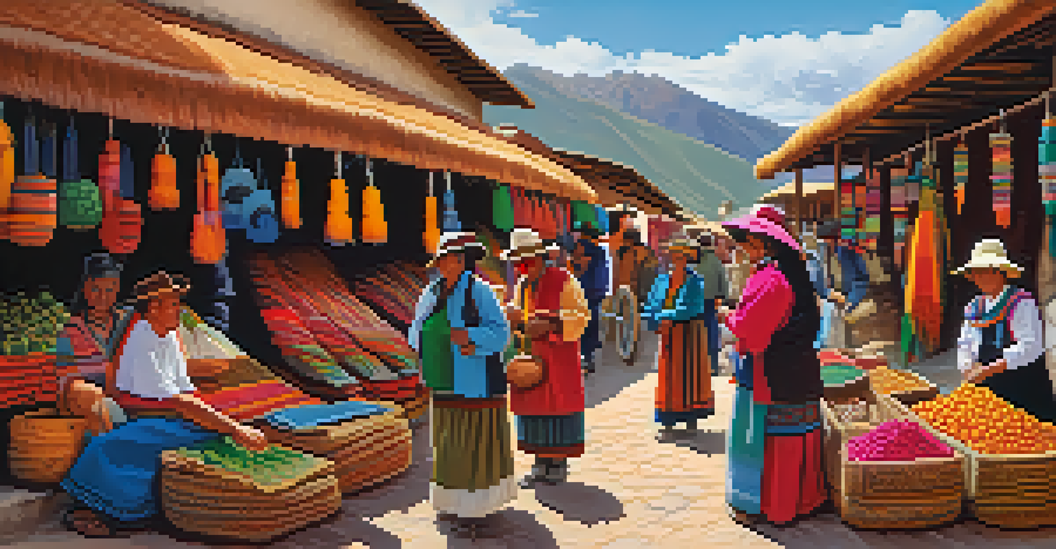 A lively market scene in the Sacred Valley, showcasing local artisans and their colorful crafts.