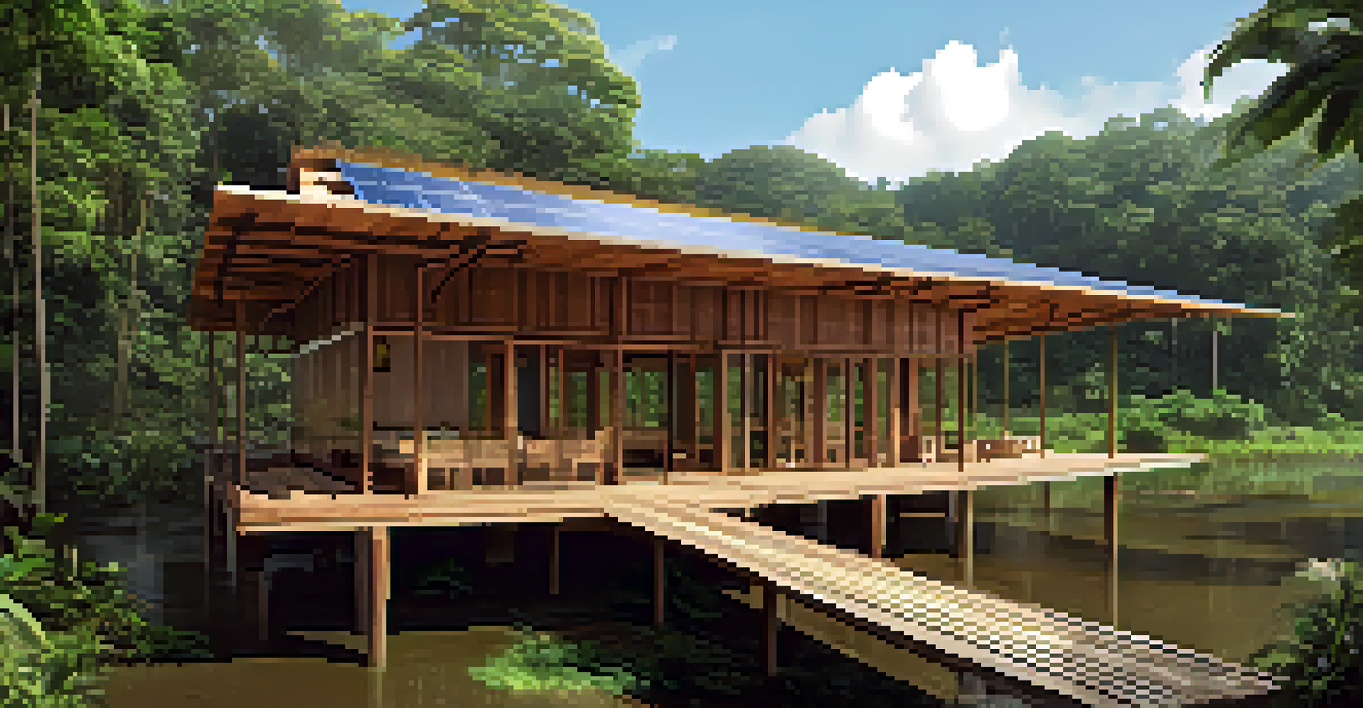 The Tambopata Research Center with sustainable architecture surrounded by the Amazon rainforest.