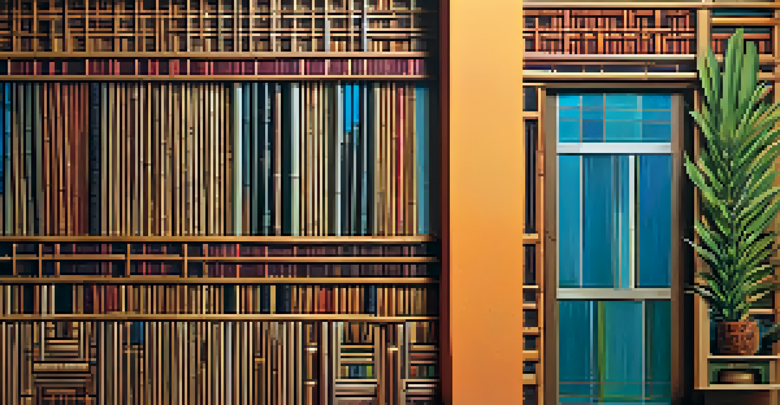 Close-up of architectural details in a modern Peruvian building, highlighting textures and bright colors, with a focus on local materials like bamboo and adobe.