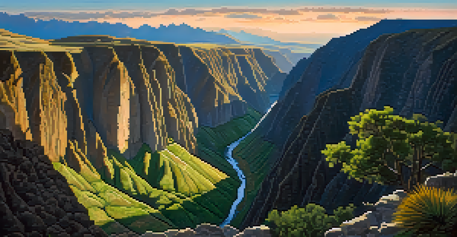 A captivating view of Colca Canyon at dusk, featuring dramatic cliffs, lush greenery, and a condor soaring in the sky.