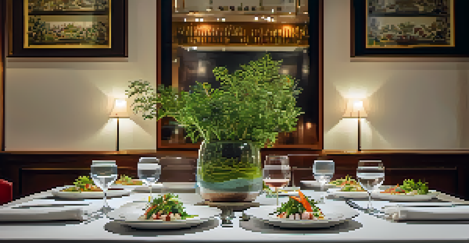 A stylish dining table at a restaurant in Lima, displaying a beautifully plated ceviche and ambient decor, creating an inviting atmosphere.