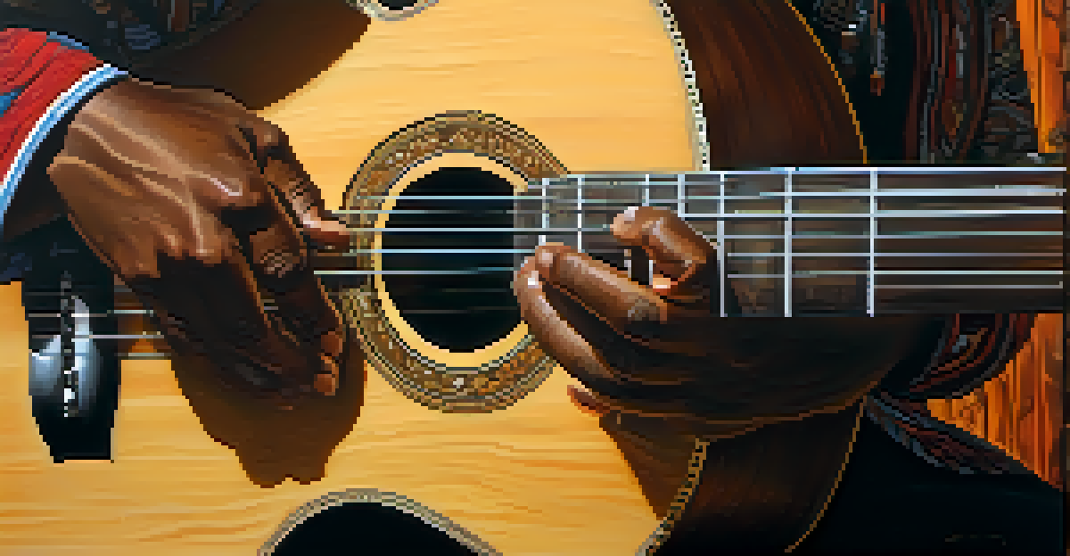 A close-up of a hand playing a cajón, showcasing the wood texture and musician's fingers in a warm light setting.