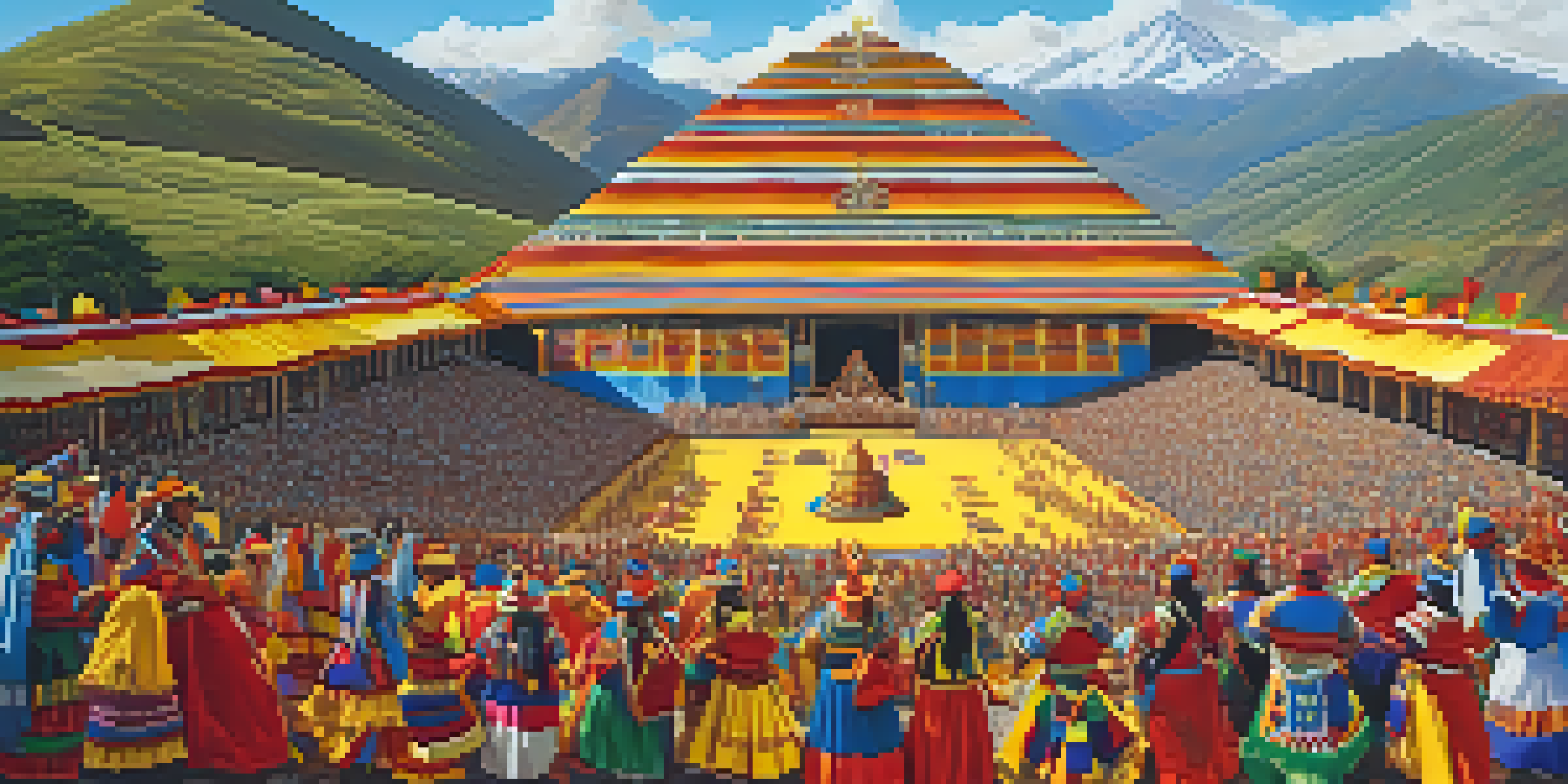 A lively depiction of the Inti Raymi festival in Peru, with dancers in colorful costumes performing against the Andes mountains.
