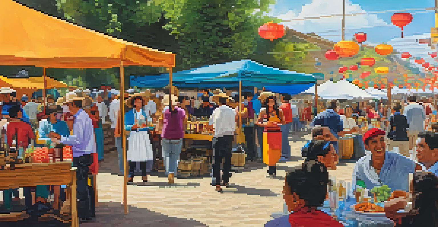 A lively wine festival in Ica, Peru, with colorful stalls, people enjoying wine, and live music.