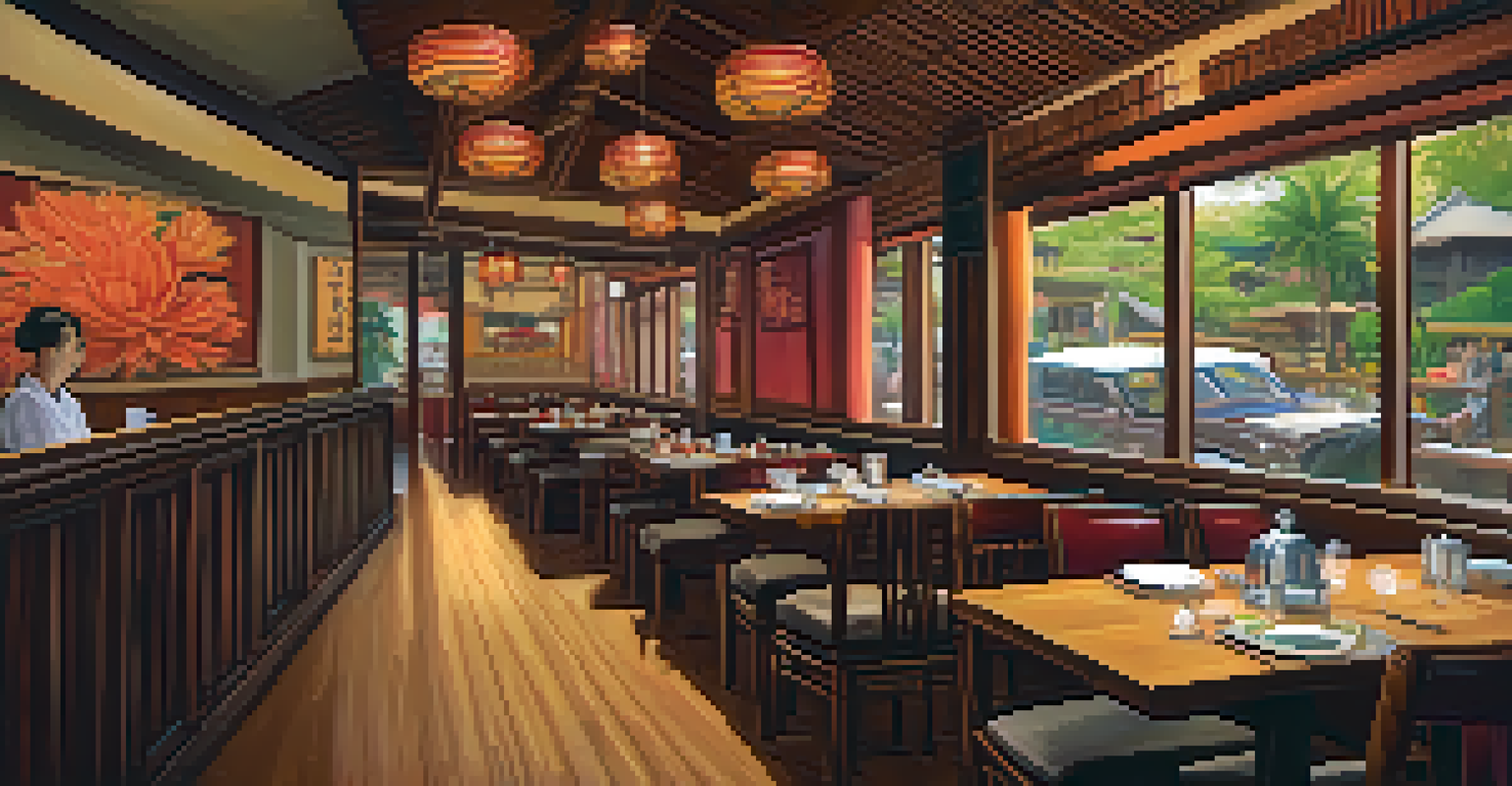 An inviting interior of a fusion restaurant showcasing a blend of Peruvian and Asian decor, with diners enjoying their meals.