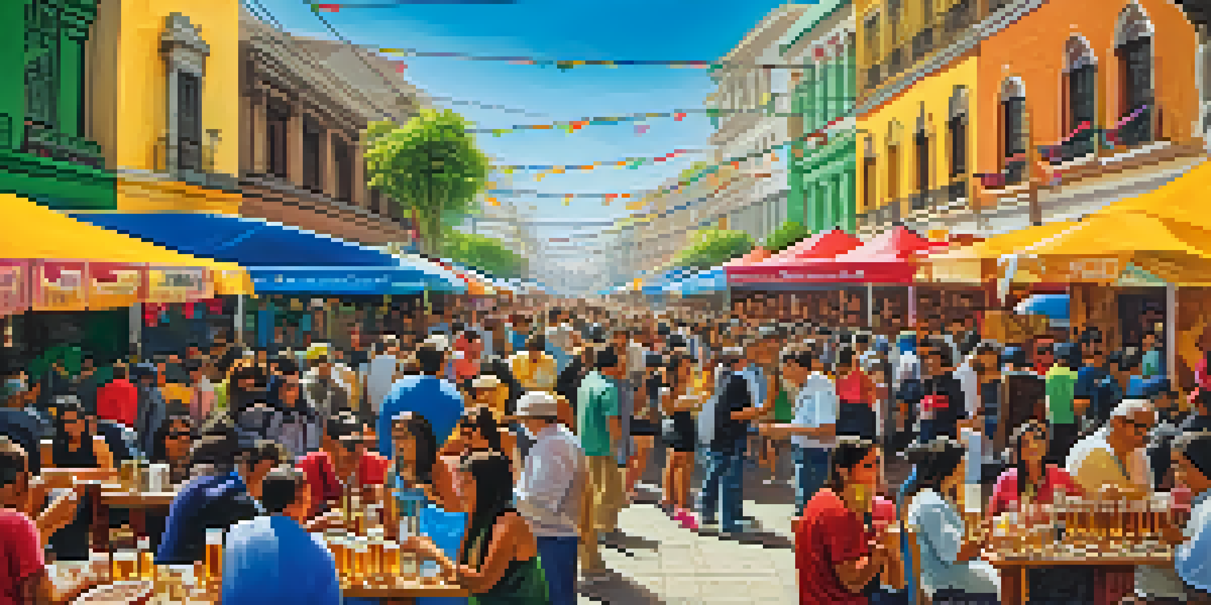 A lively craft beer festival in Lima with colorful booths, people sampling beers, and food stalls.