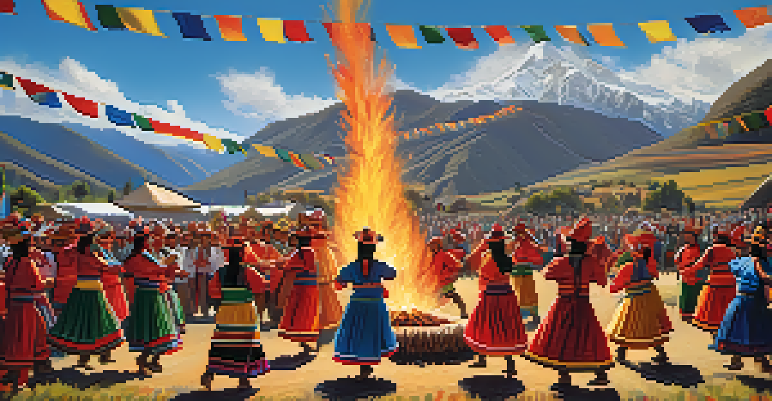 Participants in traditional attire dancing at a cultural festival in the Sacred Valley.