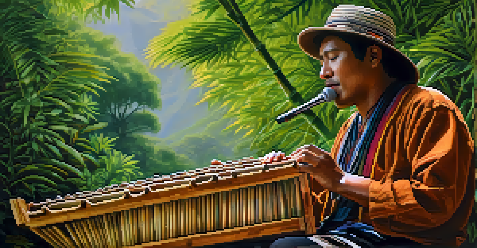 A close-up of a musician playing the pan flute, surrounded by lush greenery and soft sunlight in the Andean region.