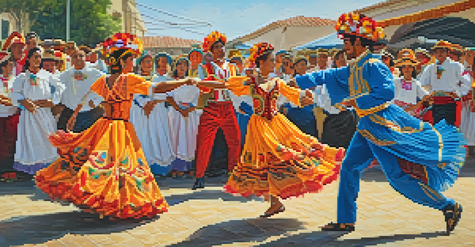 A couple dancing Marinera at the Festival de la Marinera in Trujillo, dressed in colorful costumes.
