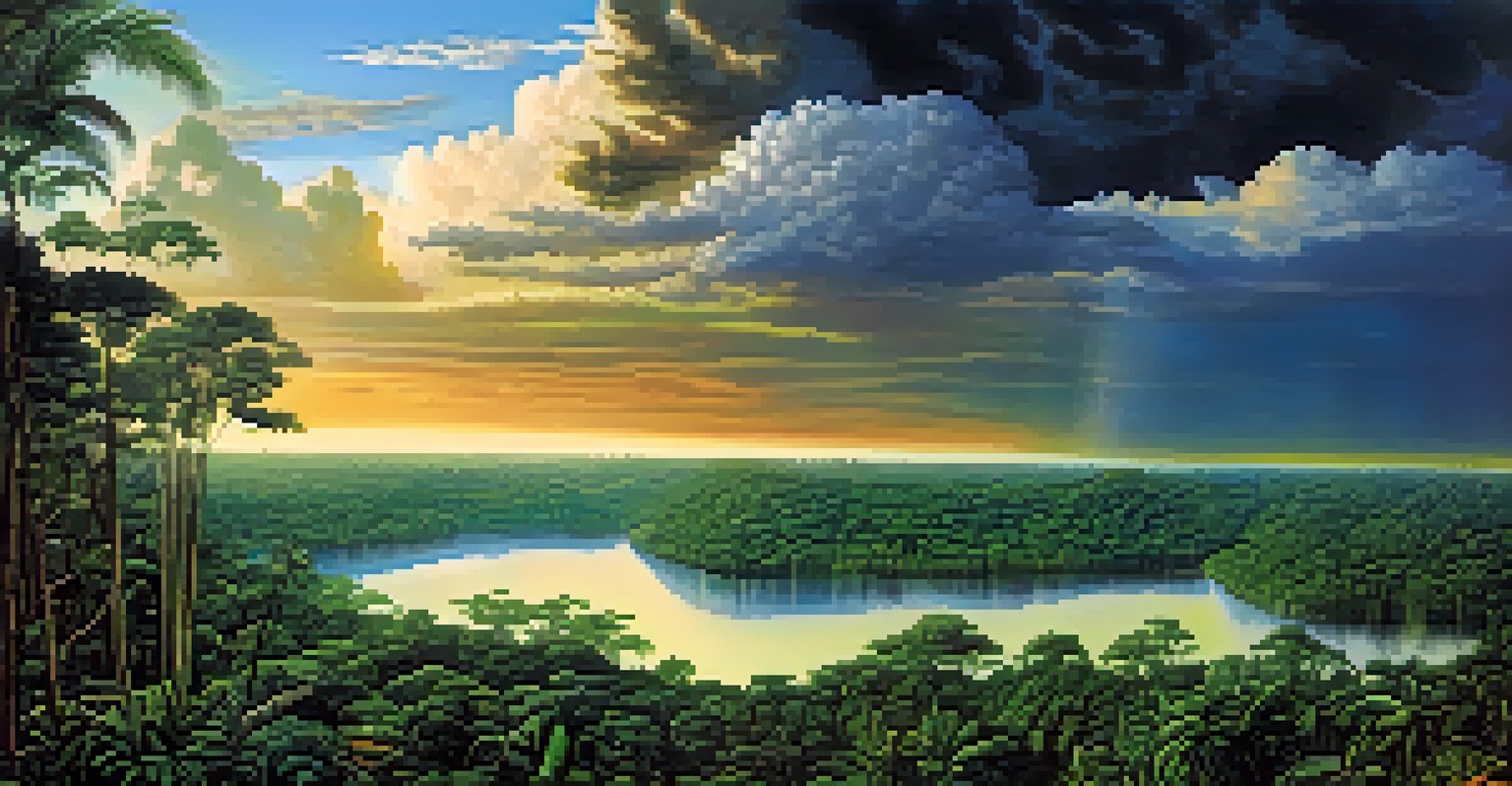A striking contrast between healthy rainforest and deforested land in the Amazon, highlighting the effects of climate change.