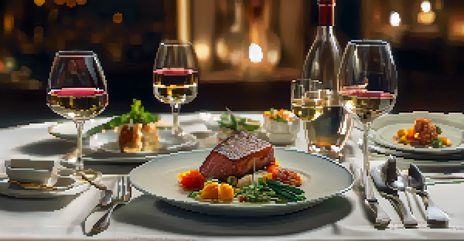 A beautifully arranged dining table with various local dishes and a glass of wine, emphasizing an elegant culinary experience.