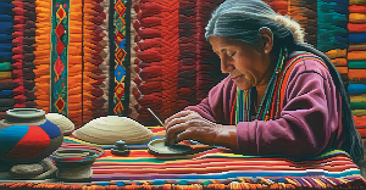 A close-up of a local artisan creating traditional Incan crafts, surrounded by vibrant textiles and pottery, showcasing the beauty of cultural heritage.