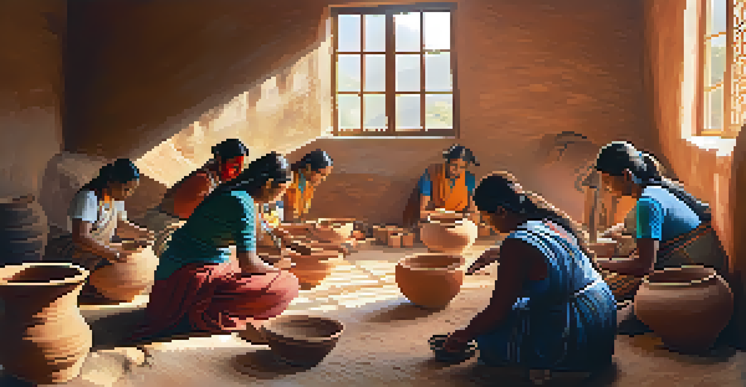 Tourists participating in a pottery-making workshop led by local women in an indigenous village in Peru.