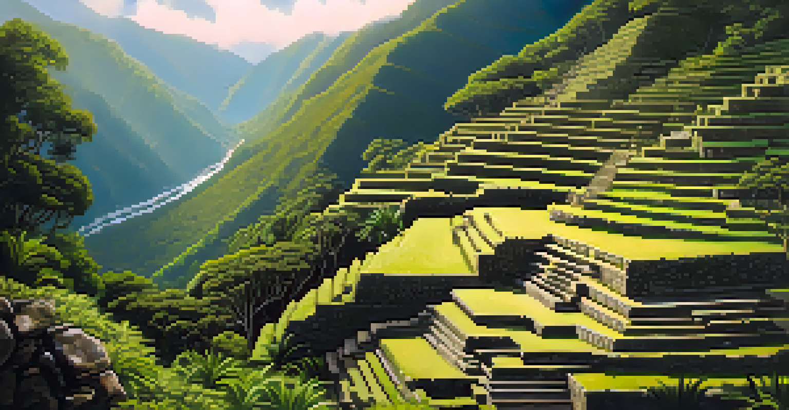 A detailed view of the ancient terraces at Wiñay Wayna, showcasing Incan architecture surrounded by lush greenery.