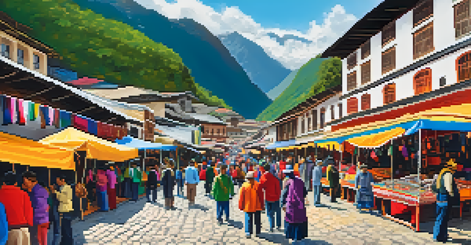 A lively market in Aguas Calientes with local artisans and colorful stalls.