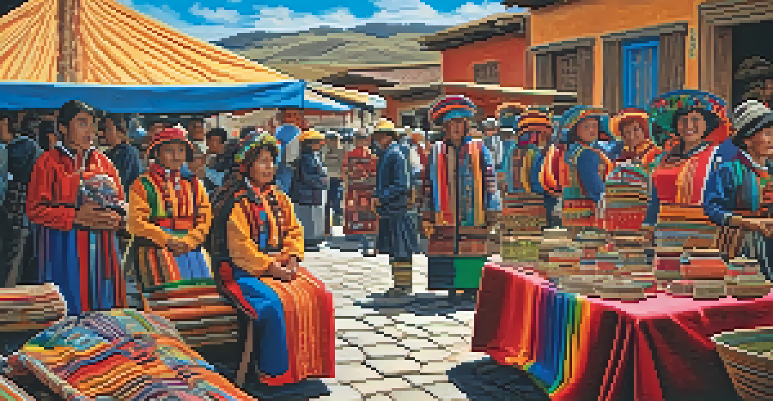 Close-up of handmade crafts and traditional art displayed by local artisans at the Festival of the Virgin of the Assumption in Puno, Peru.
