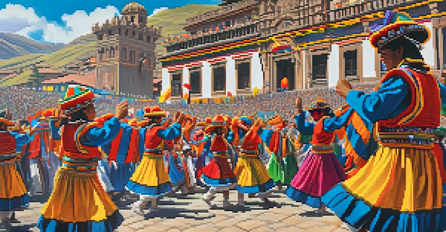 Locals in colorful costumes celebrating the Inti Raymi festival in Cusco.