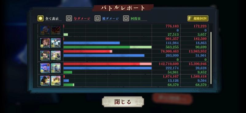 夢幻回廊90階踏破時のバトルレポートのスクリーンショット