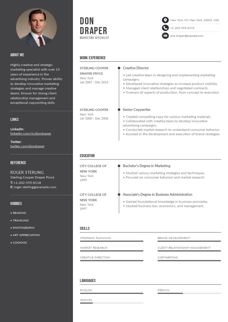 Example 1 for a marketing resume