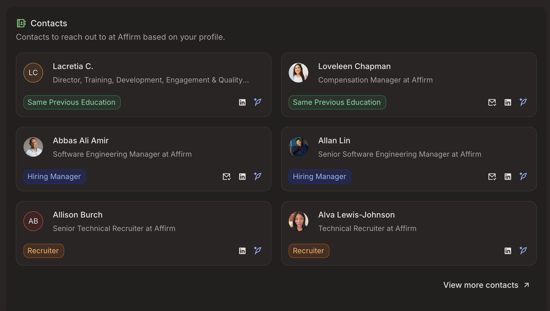 Personalized Linkedin contact recommendations at the company