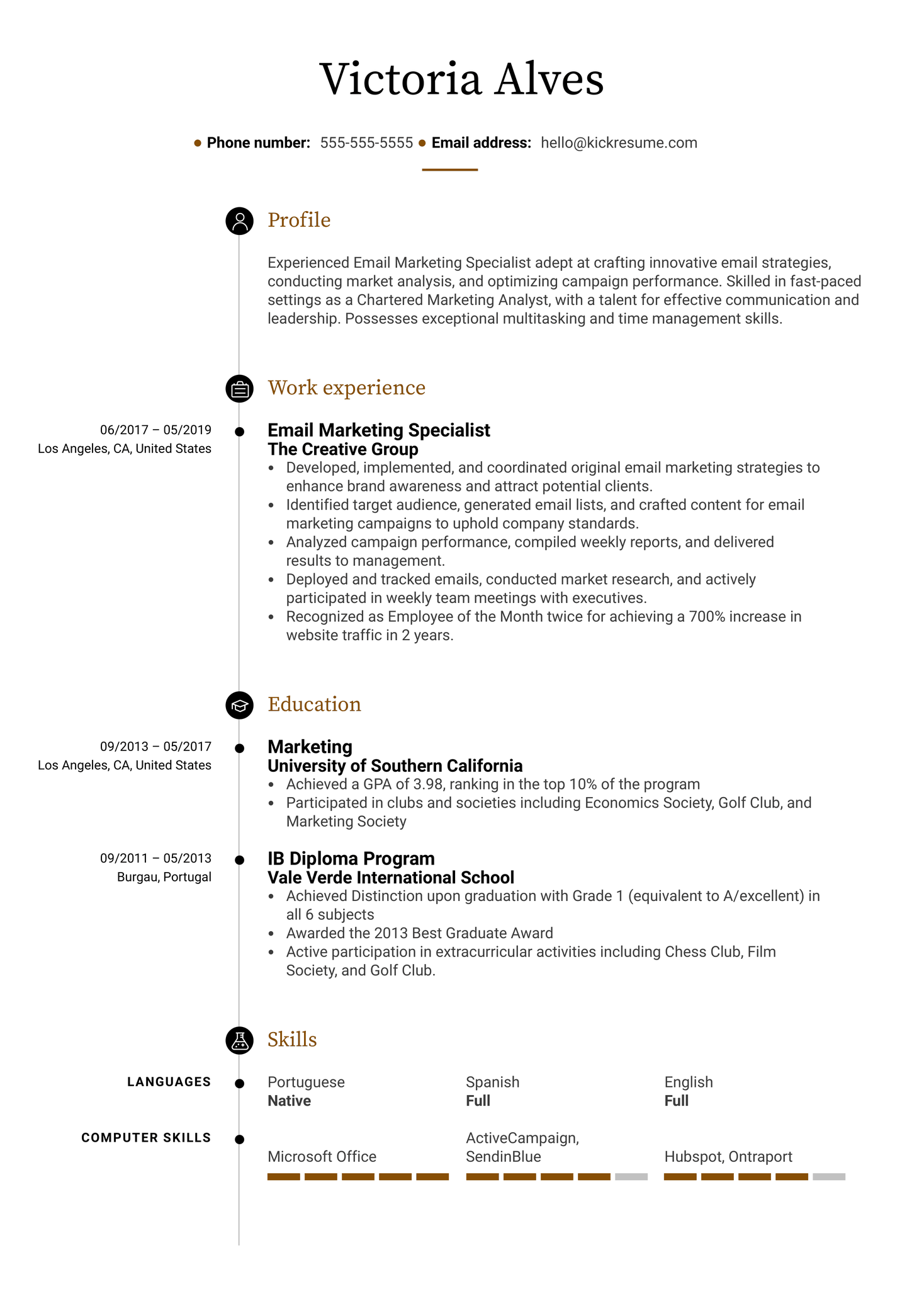 Example 2 for a marketing resume