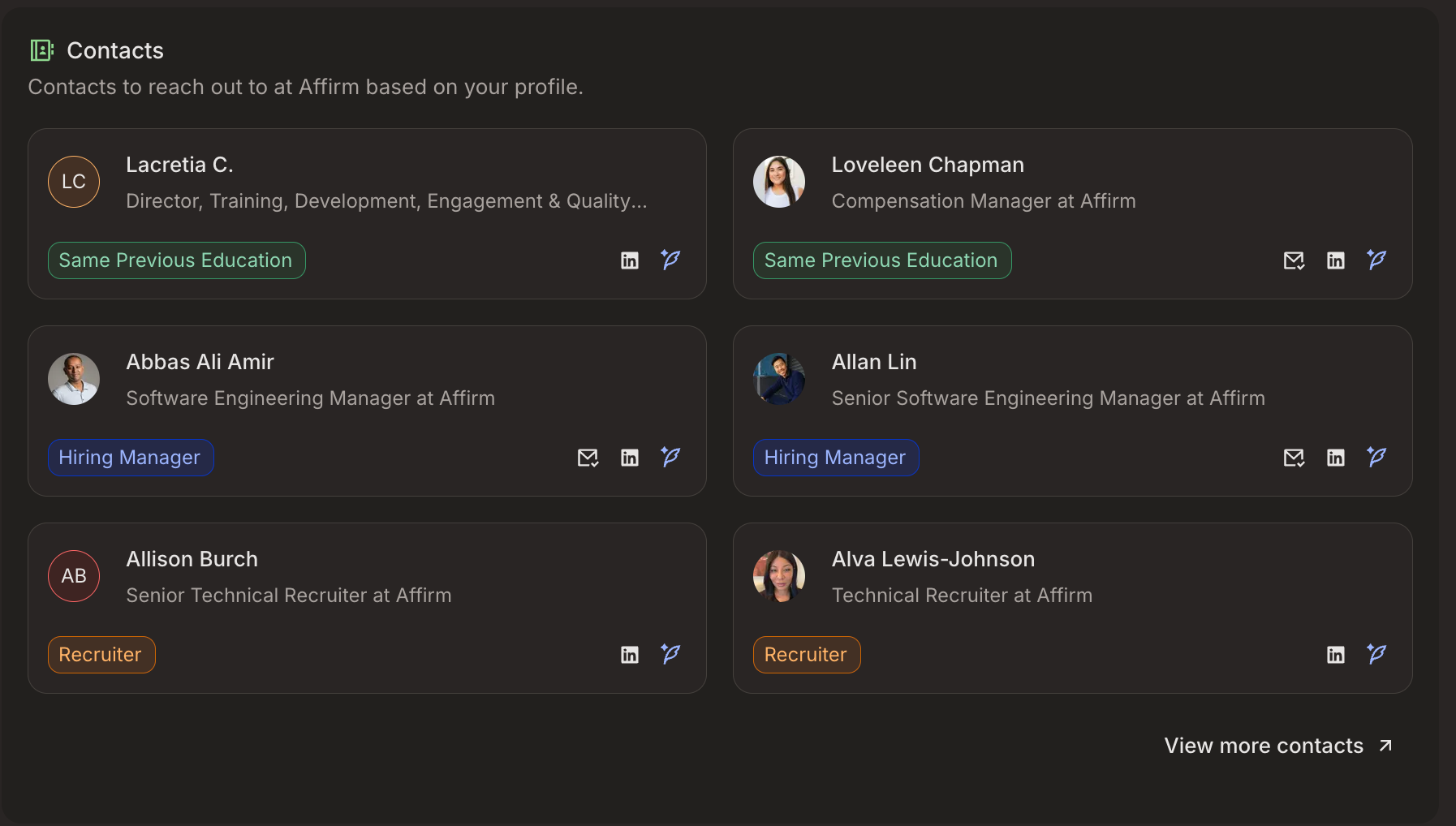 Personalized contacts at the company