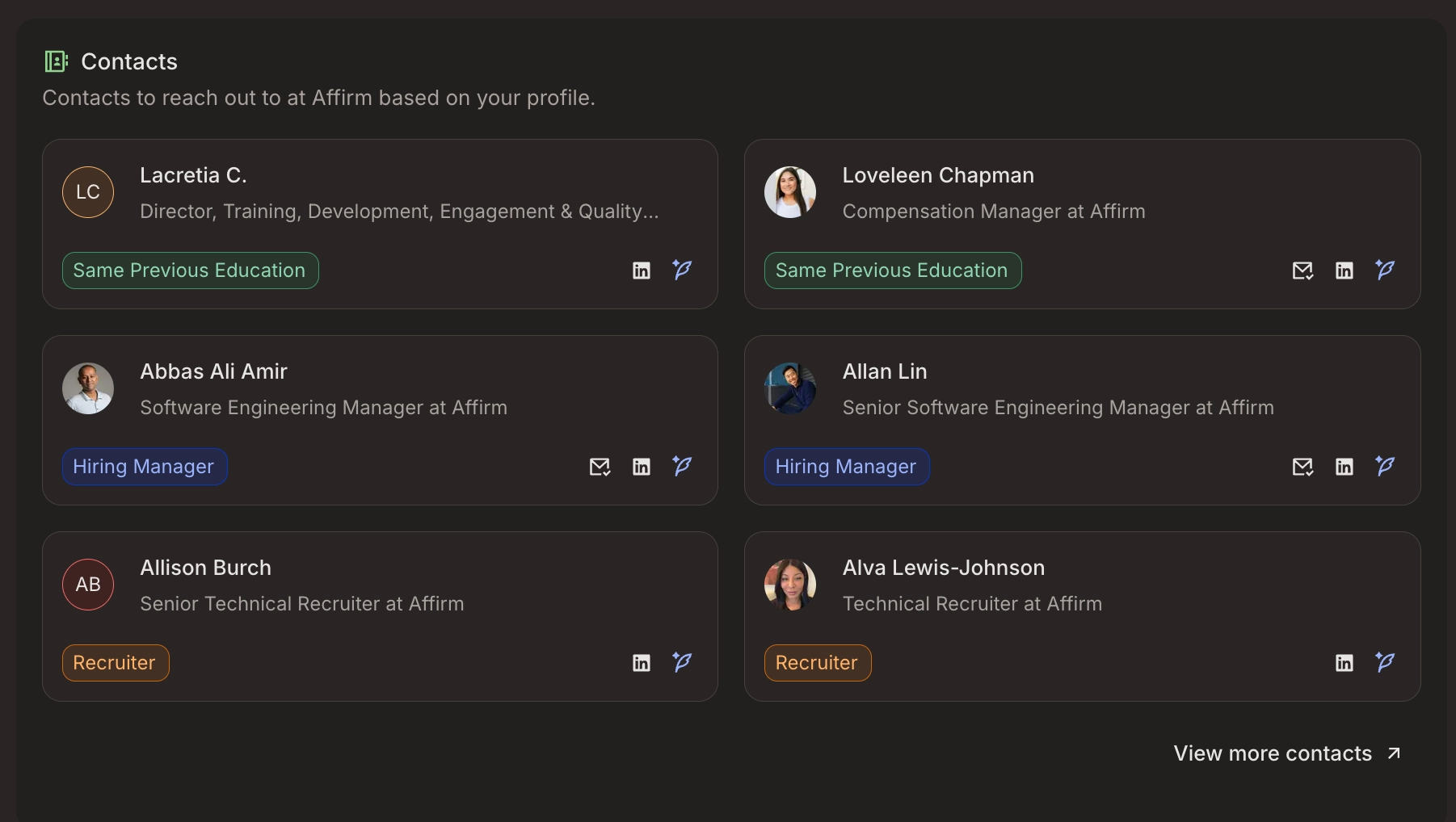 Personalized contacts at the company