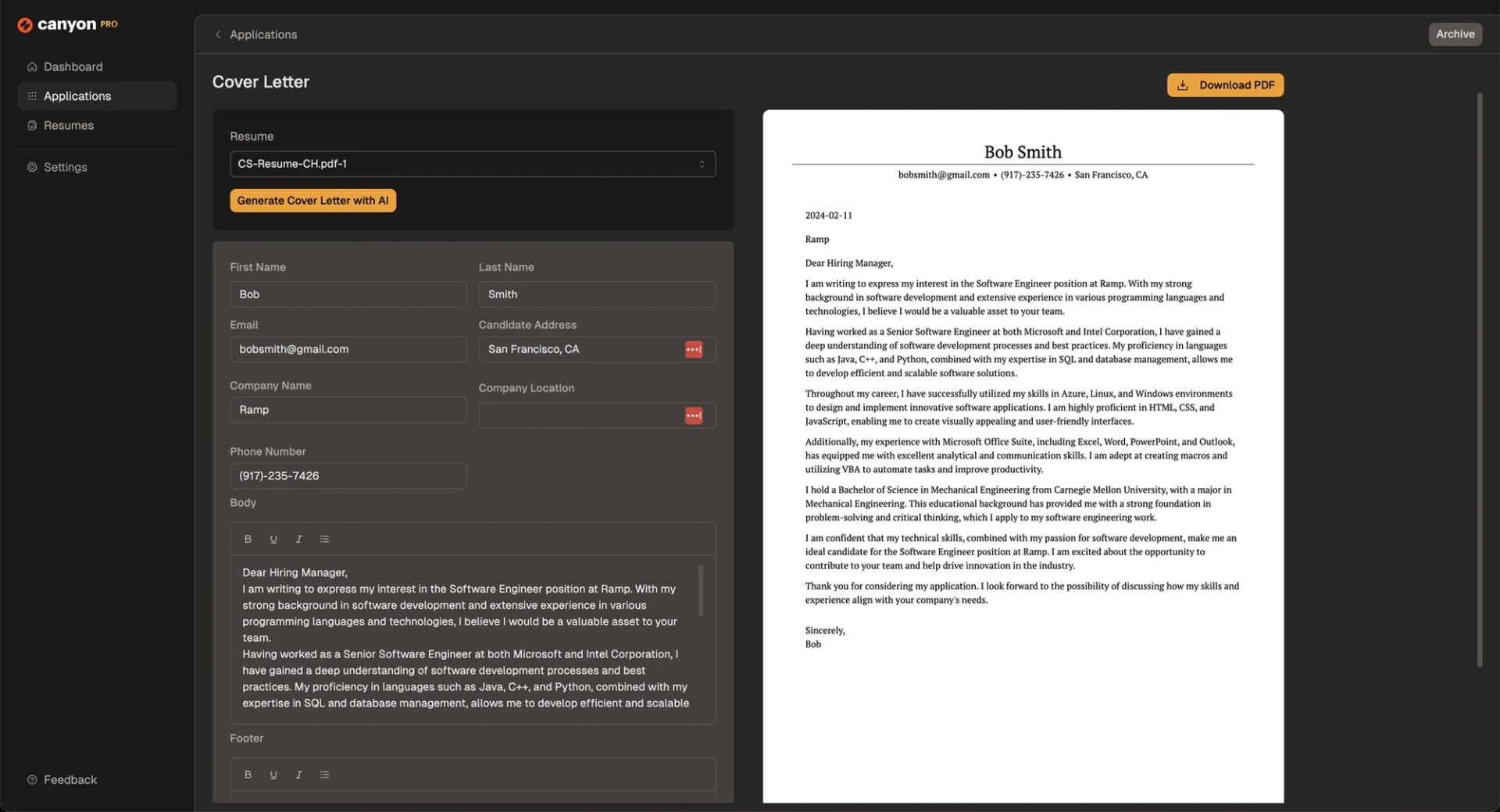 Generate a tailored cover letter for any job with one click