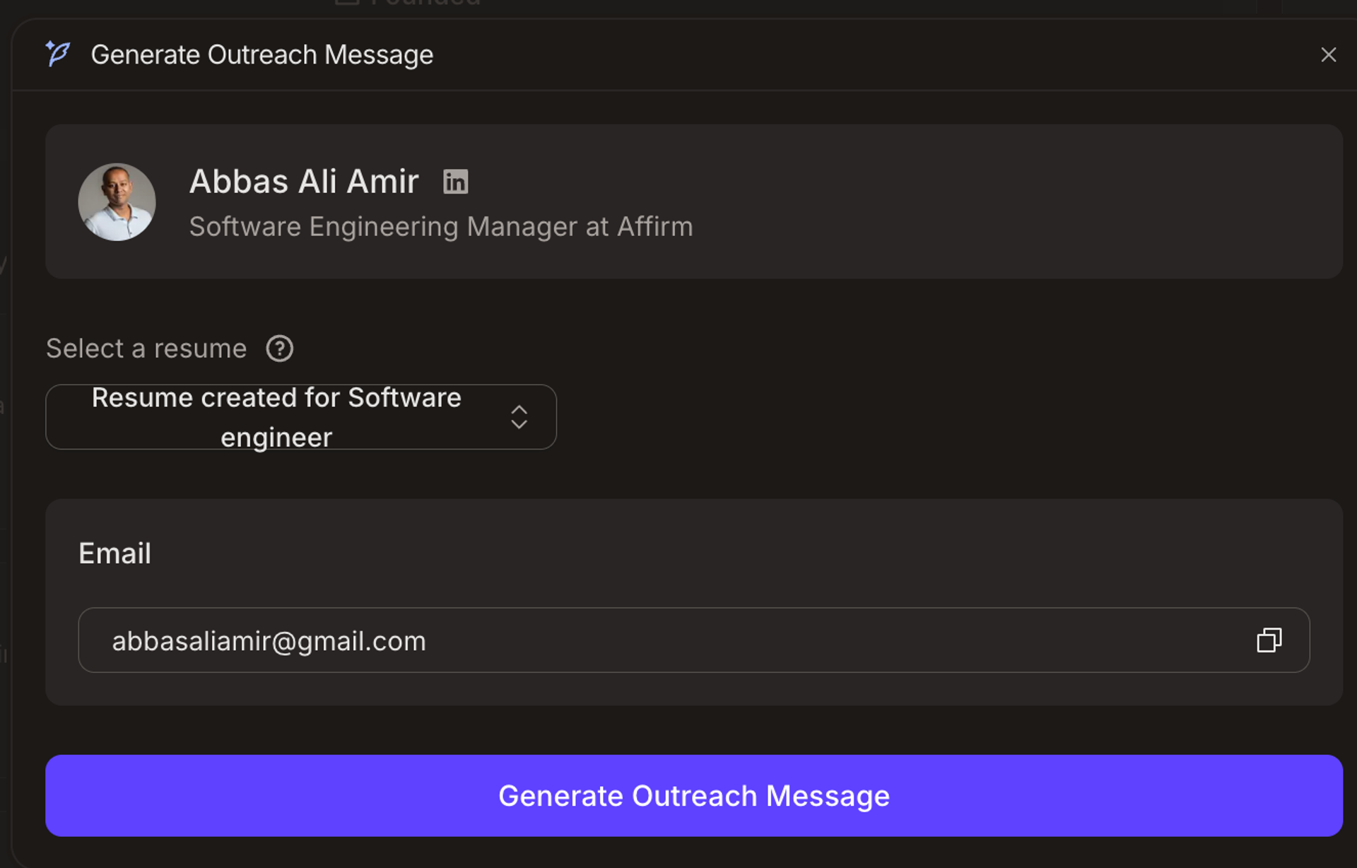 Email of contact at company
